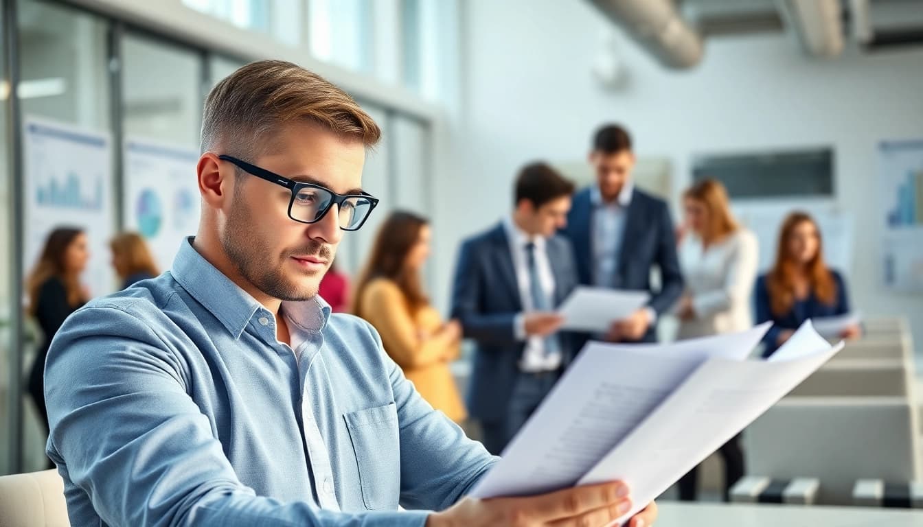 Headhunter Ingenieure reviewing applications in a modern office environment.