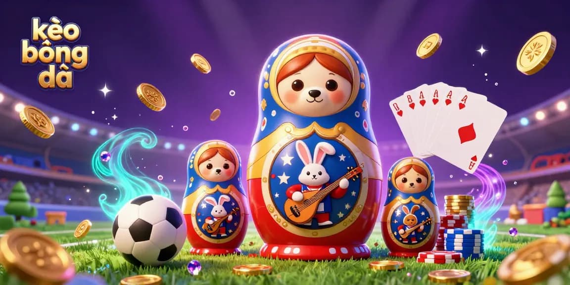 Engage in kèo bóng đá with vibrant 3D illustration featuring sports-themed characters and casino elements.