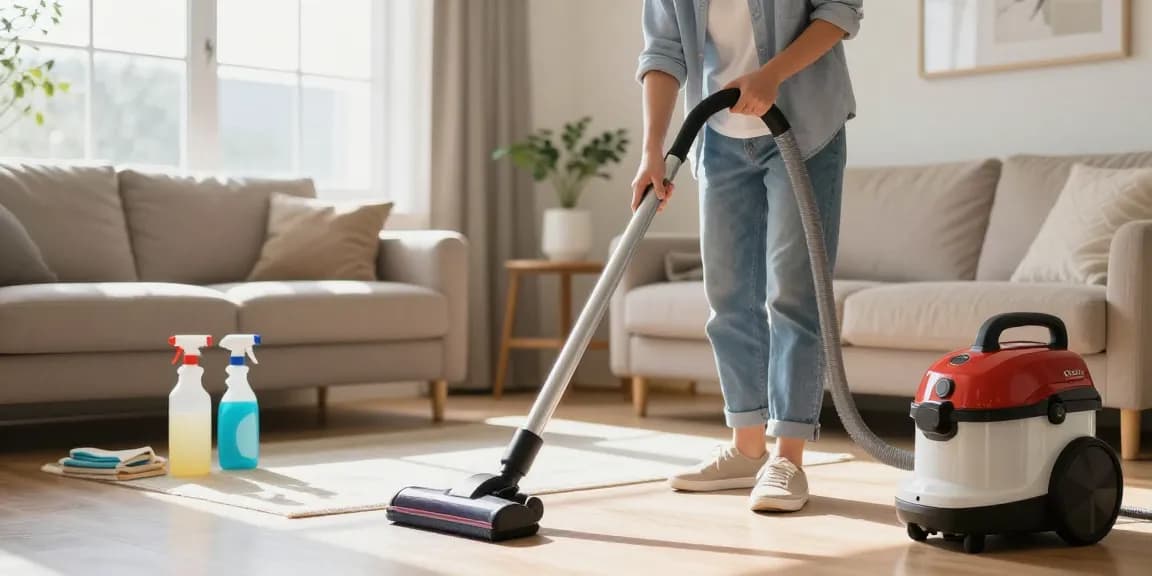 Umzugsreinigung Bern - A professional cleaning service in a bright living room, showcasing meticulous cleaning techniques.