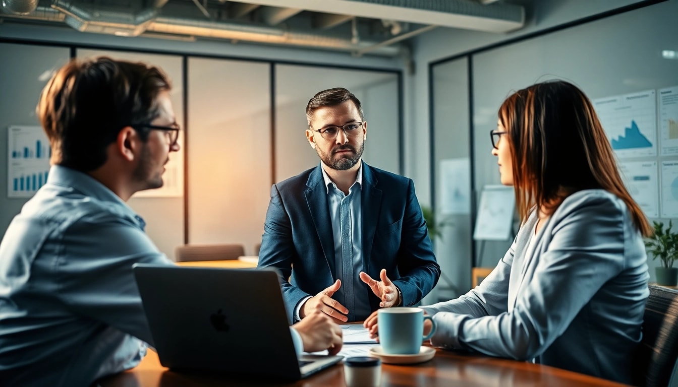 Headhunter Schweiz berät einen Klienten in einem modernen Büro mit Analysedaten.