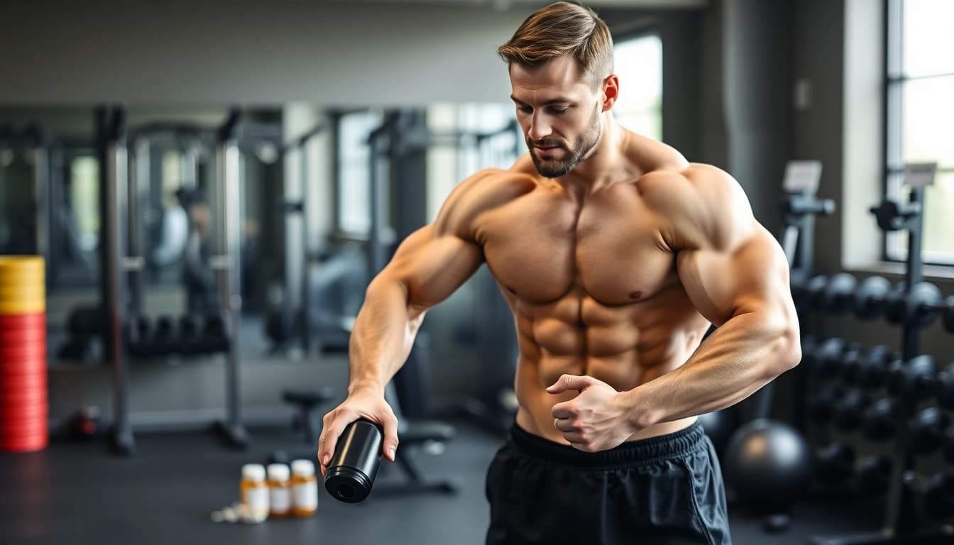 Bodybuilder mit Unique Pharma Steroids im Fitnessstudio