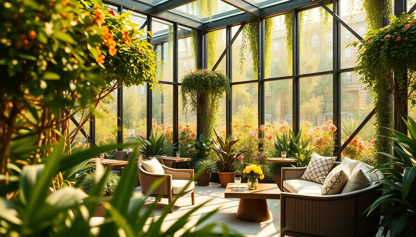 Wintergarten mit eleganter Ausstattung und viel natuerlichem Licht im Freien.