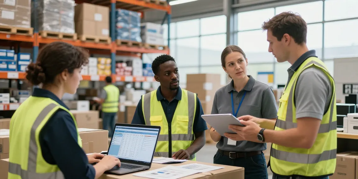Effiziente Lagerlogistik in Stuttgart mit einem Team, das an der Warenverwaltung arbeitet.