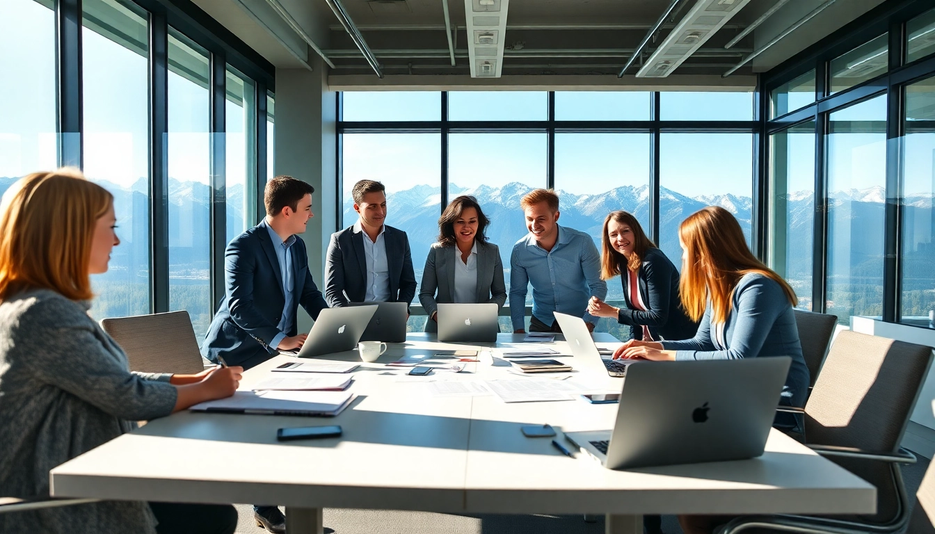Headhunter Schweiz im professionellen Umfeld, animierte Diskussionen unter Experten.