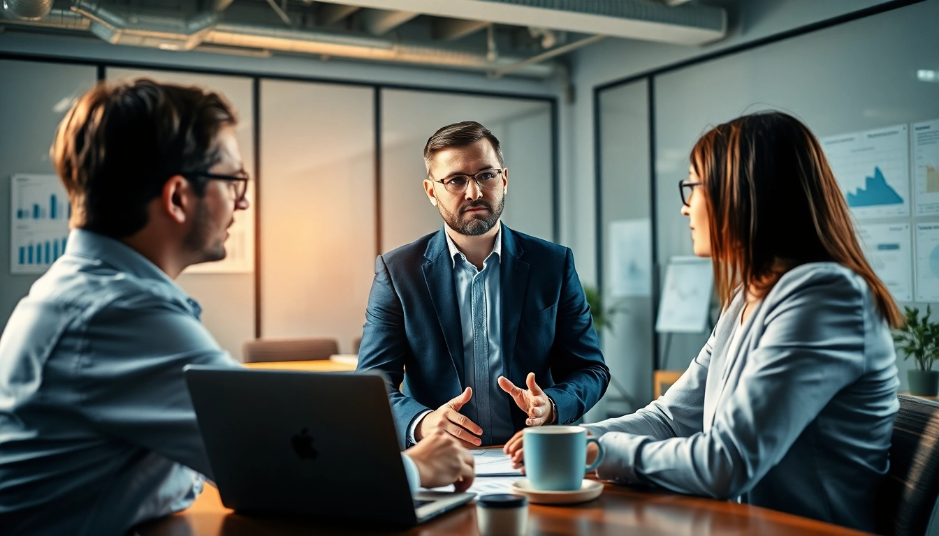 Headhunter Schweiz berät einen Klienten in einem modernen Büro mit Analysedaten.