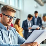 Headhunter Ingenieure reviewing applications in a modern office environment.