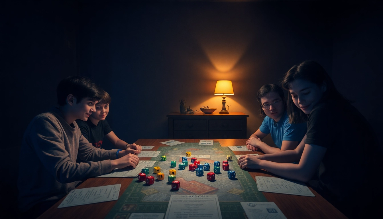 Freunde versammelt um einen Dungeons & Dragons Tisch, die den Geist des Stranger Things Finales in einer warmen, nostalgischen Atmosphäre verkörpern.