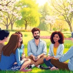 Promoting mental health awareness through a supportive outdoor gathering of diverse individuals.