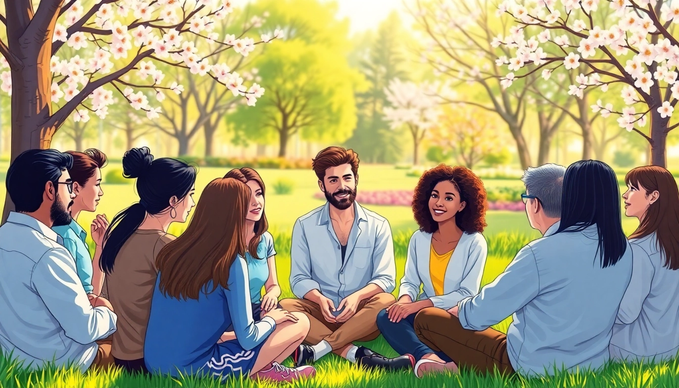 Promoting mental health awareness through a supportive outdoor gathering of diverse individuals.